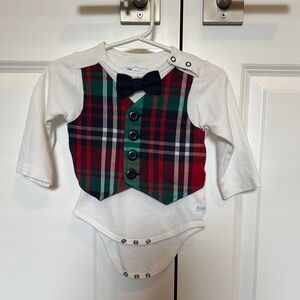 Plaid Vest Onesie - Red, Green, White